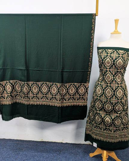 Exquisite Wool Pashmina with Indian Karhai Work 3Pc Unstitched