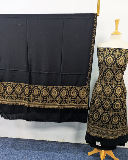 Exquisite Wool Pashmina with Indian Karhai Work 3Pc Unstitched