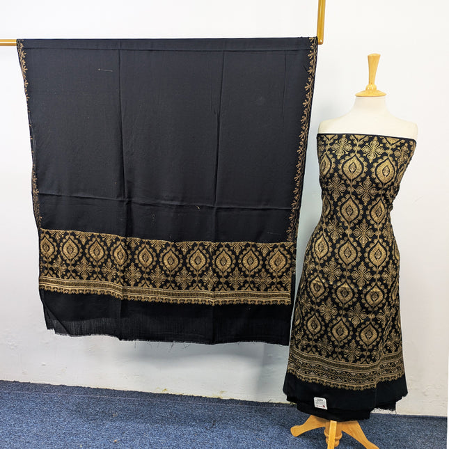 Exquisite Wool Pashmina with Indian Karhai Work 3Pc Unstitched