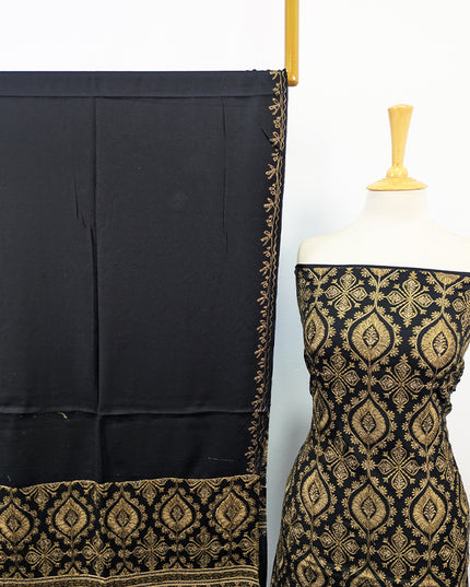 Exquisite Wool Pashmina with Indian Karhai Work 3Pc Unstitched