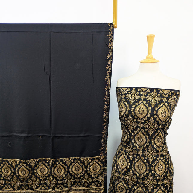 Exquisite Wool Pashmina with Indian Karhai Work 3Pc Unstitched