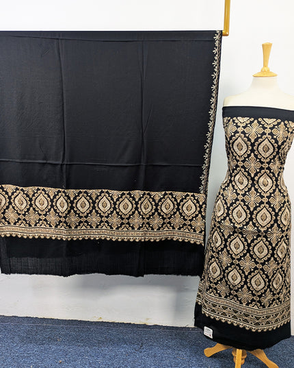 Exquisite Wool Pashmina with Indian Karhai Work 3Pc Unstitched