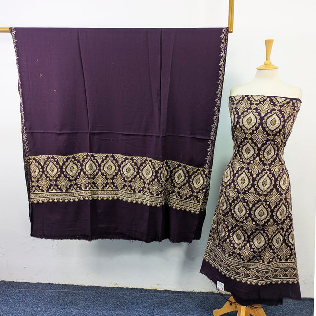 Exquisite Wool Pashmina with Indian Karhai Work 3Pc Unstitched