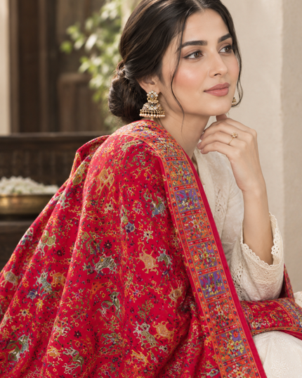Fancy Pure Indian Moonlight Kani Silk Shawl - Mughal Shikargah