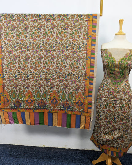 Exclusive Wool Pashmina with Kalamkari Work 3Pc Unstitched