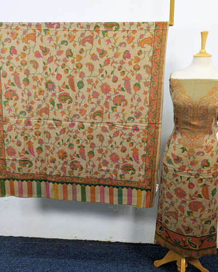 Exquisite Wool Pashmina with Kalamkari Work 3Pc Unstitched
