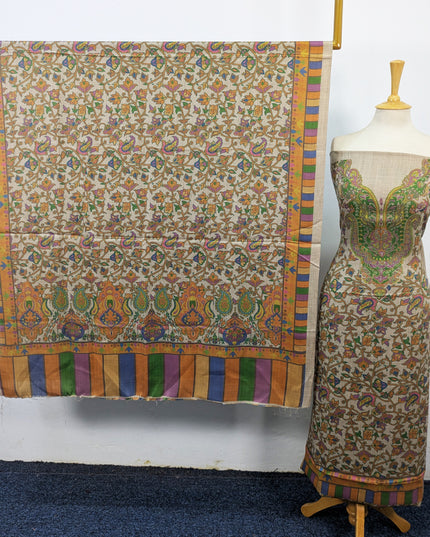 Exclusive Wool Pashmina with Kalamkari Work 3Pc Unstitched
