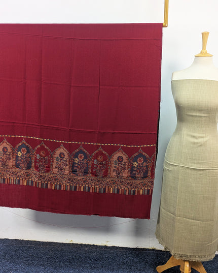 Wool Pashmina Plain Shirt with Kani Border Work Shawl 3Pc Unstitched
