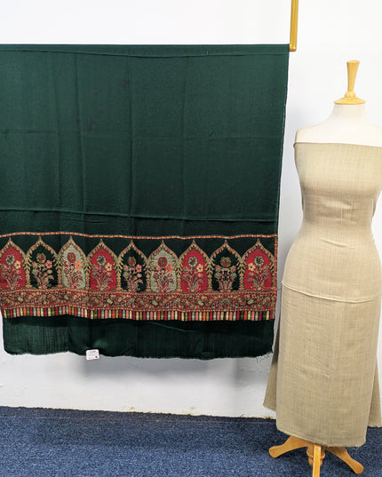 Wool Pashmina Plain Shirt with Kani Border Work Shawl 3Pc Unstitched