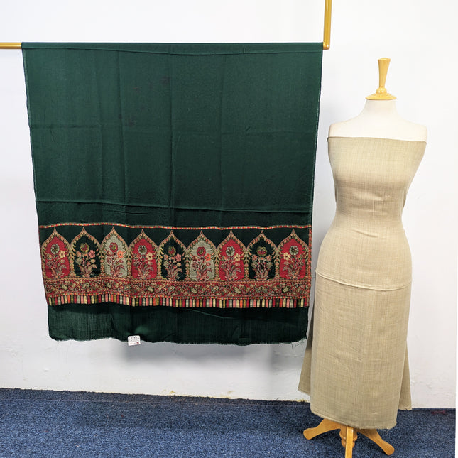 Wool Pashmina Plain Shirt with Kani Border Work Shawl 3Pc Unstitched