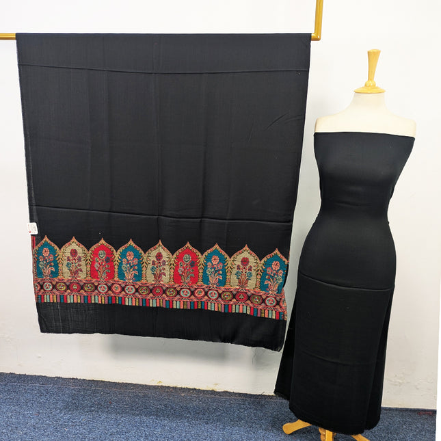 Wool Pashmina Plain Shirt with Kani Border Work Shawl 3Pc Unstitched