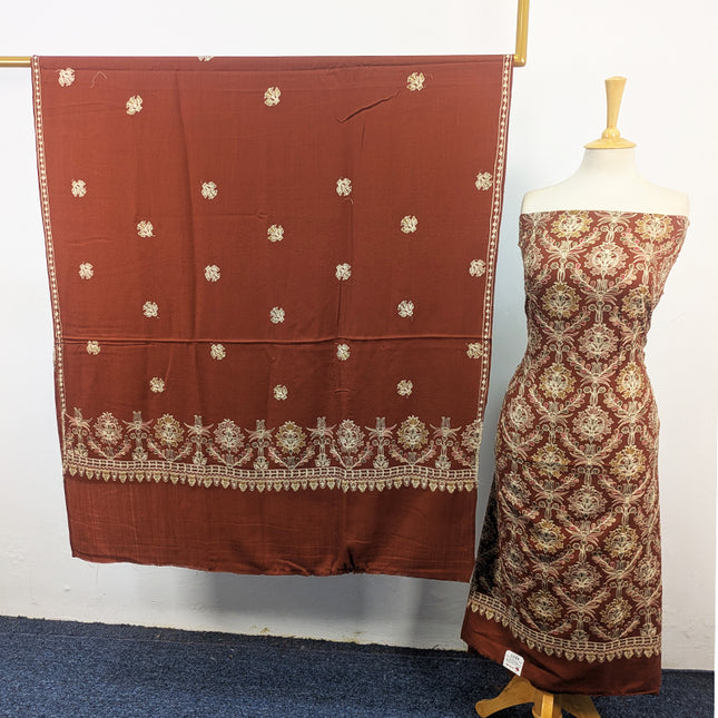 Pure Wool Pashmina with Indian Karhai Work 3Pc Unstitched