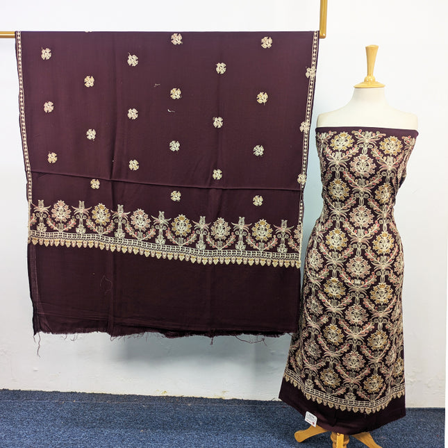Pure Wool Pashmina with Indian Karhai Work 3Pc Unstitched