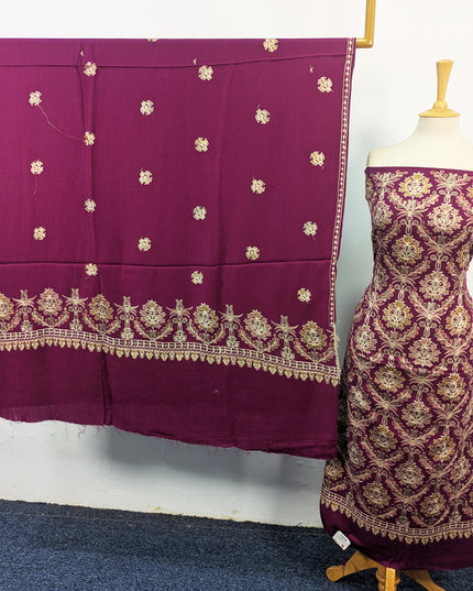 Pure Wool Pashmina with Indian Karhai Work 3Pc Unstitched