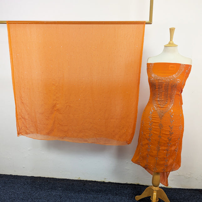 Crinkle Chiffon with Heavy Mukesh Work 2Pc Unstitched