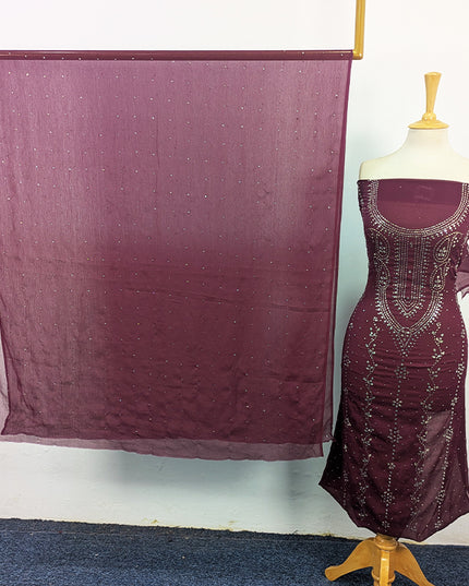 Crinkle Chiffon with Heavy Mukesh Work 2Pc Unstitched
