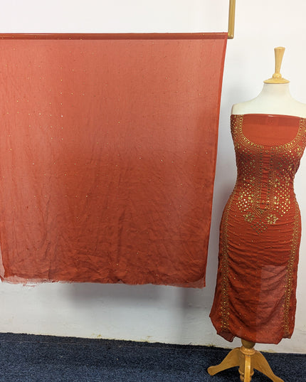 Handmade Heavy Golden Mukesh Work Crinkle Chiffon 2Pc Unstitched
