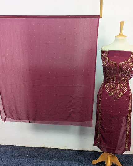 Handmade Heavy Golden Mukesh Work Crinkle Chiffon 2Pc Unstitched