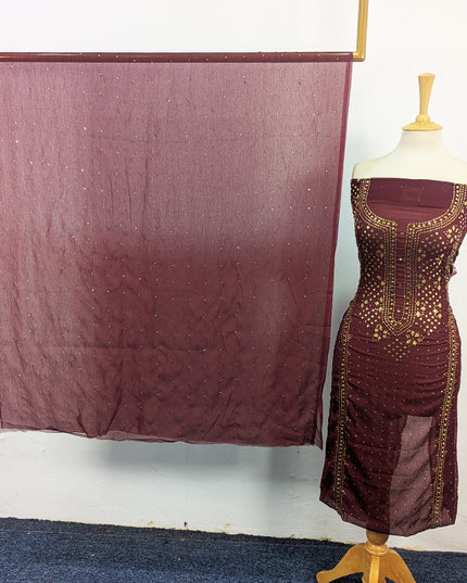 Handmade Heavy Golden Mukesh Work Crinkle Chiffon 2Pc Unstitched