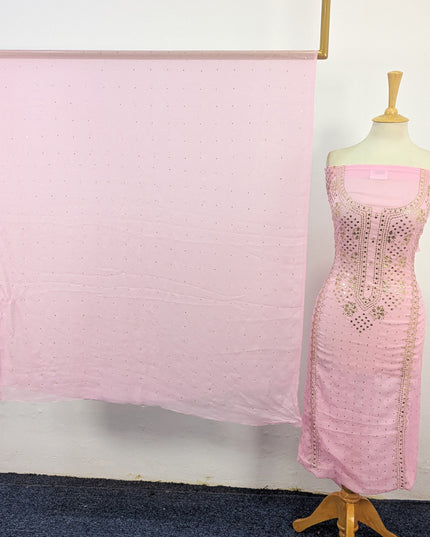 Handmade Heavy Golden Mukesh Work Crinkle Chiffon 2Pc Unstitched