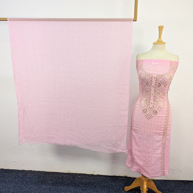 Handmade Heavy Golden Mukesh Work Crinkle Chiffon 2Pc Unstitched