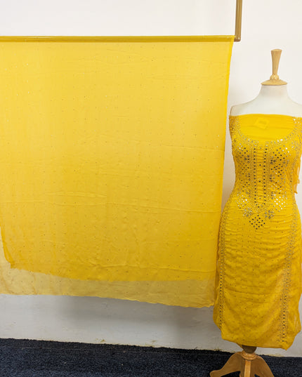 Handmade Heavy Golden Mukesh Work Crinkle Chiffon 2Pc Unstitched