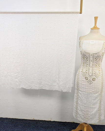 Handmade Heavy Golden Mukesh Work Crinkle Chiffon 2Pc Unstitched