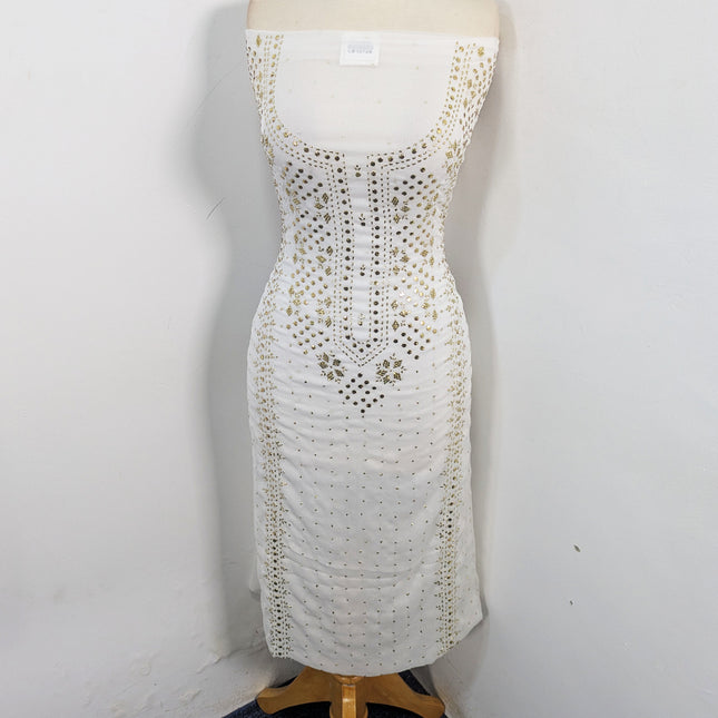 Handmade Heavy Golden Mukesh Work Crinkle Chiffon 2Pc Unstitched