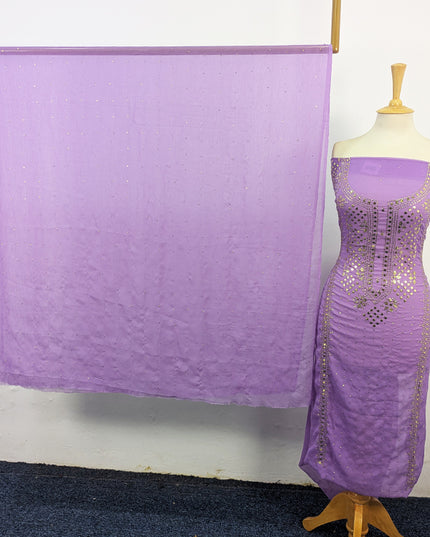 Handmade Heavy Golden Mukesh Work Crinkle Chiffon 2Pc Unstitched