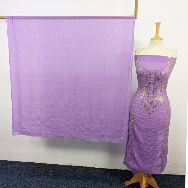 Handmade Heavy Golden Mukesh Work Crinkle Chiffon 2Pc Unstitched
