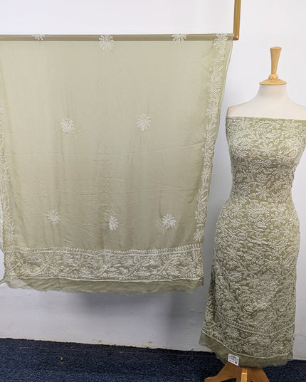 Handmade Full Jaal Chikankari Work Crinkle Chiffon 2Pc Unstitched