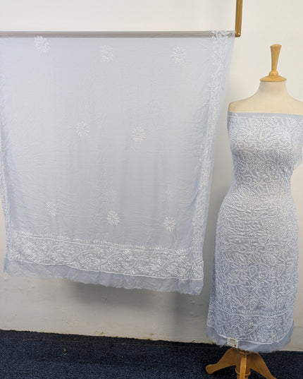 Handmade Full Jaal Chikankari Work Crinkle Chiffon 2Pc Unstitched