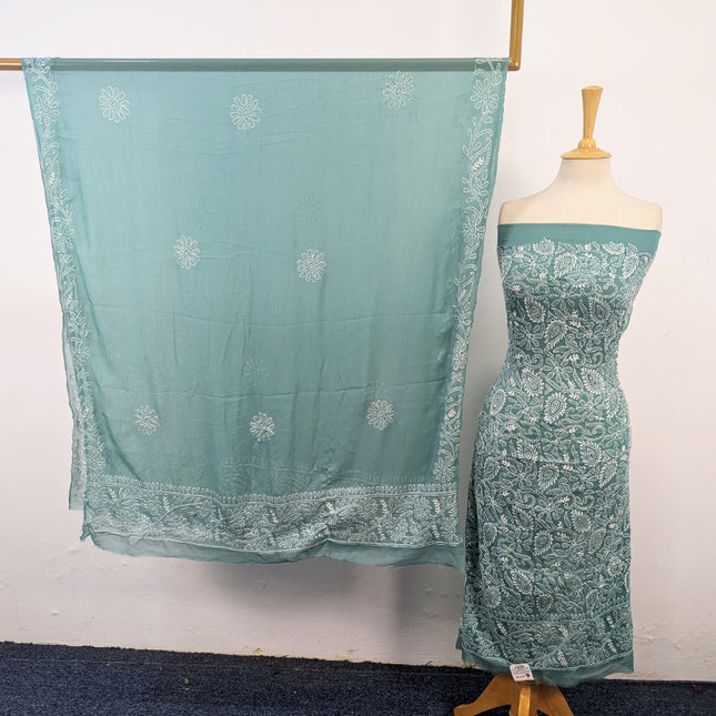 Handmade Full Jaal Chikankari Work Crinkle Chiffon 2Pc Unstitched