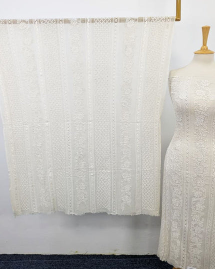 Pure Handmade China Crinkle with Tarkashi Shadow Work (Dyeable in All Colors)