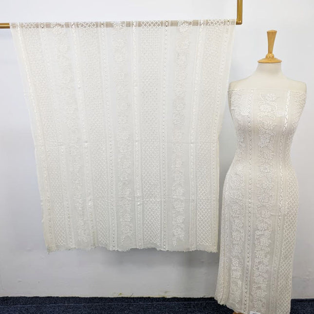 Pure Handmade China Crinkle with Tarkashi Shadow Work (Dyeable in All Colors)