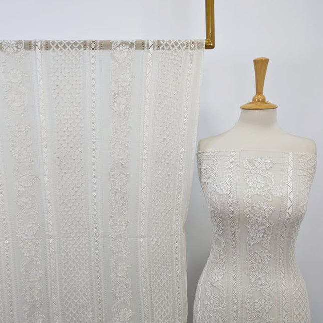 Pure Handmade China Crinkle with Tarkashi Shadow Work (Dyeable in All Colors)