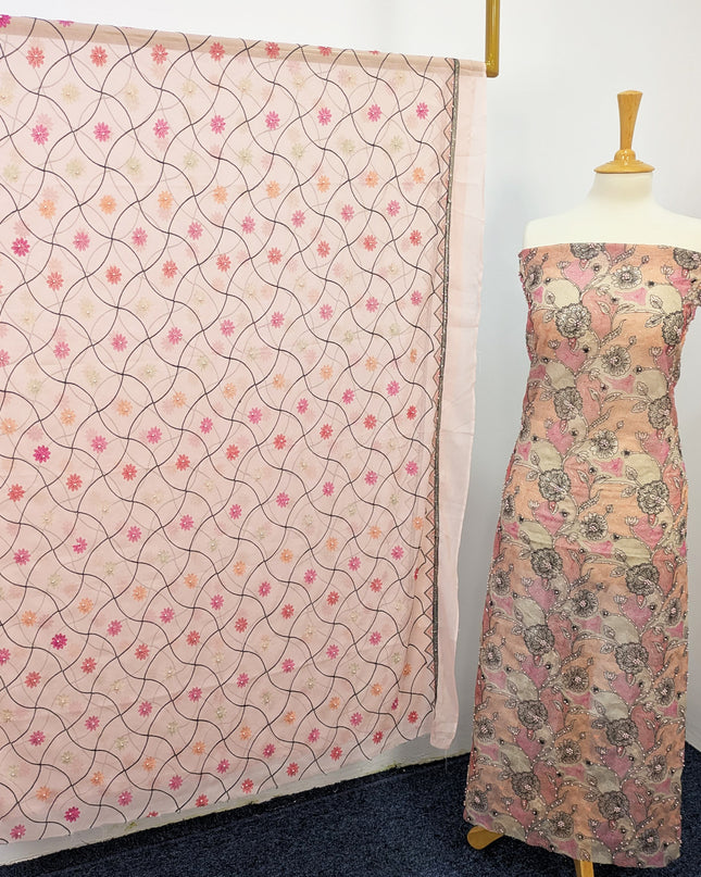 Khaadi Net With Pearls Work & Chiffon Dupatta