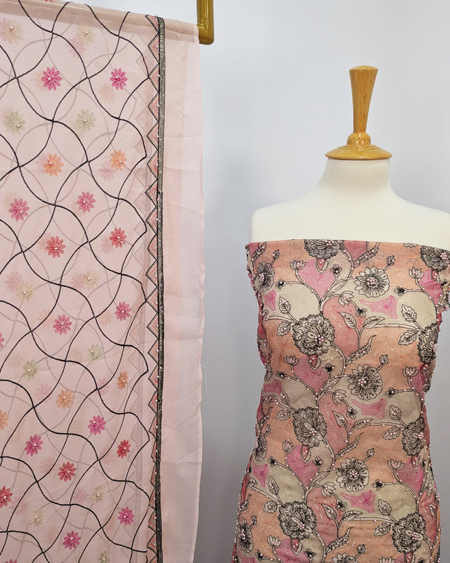 Khaadi Net With Pearls Work & Chiffon Dupatta