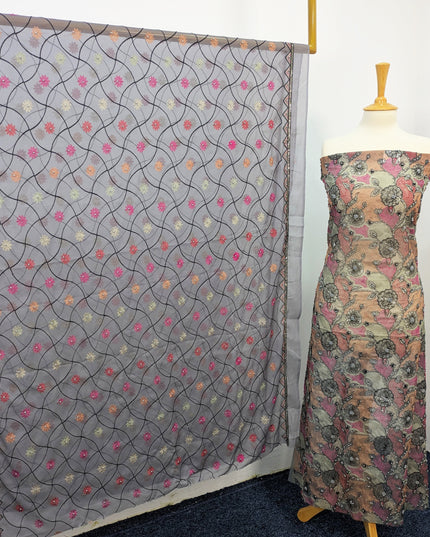 Khaadi Net With Pearls Work & Chiffon Dupatta
