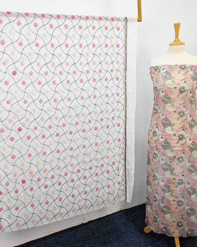 Khaadi Net With Pearls Work & Chiffon Dupatta