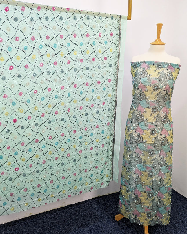 Khaadi Net With Pearls Work & Chiffon Dupatta