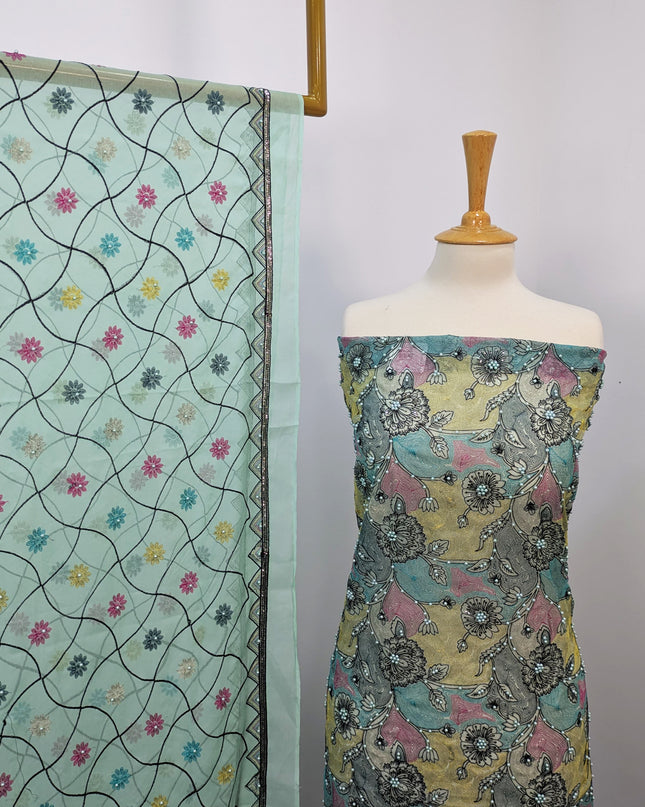 Khaadi Net With Pearls Work & Chiffon Dupatta