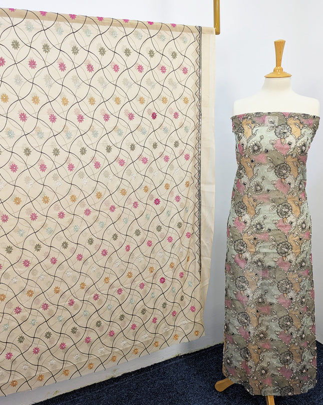 Khaadi Net With Pearls Work & Chiffon Dupatta