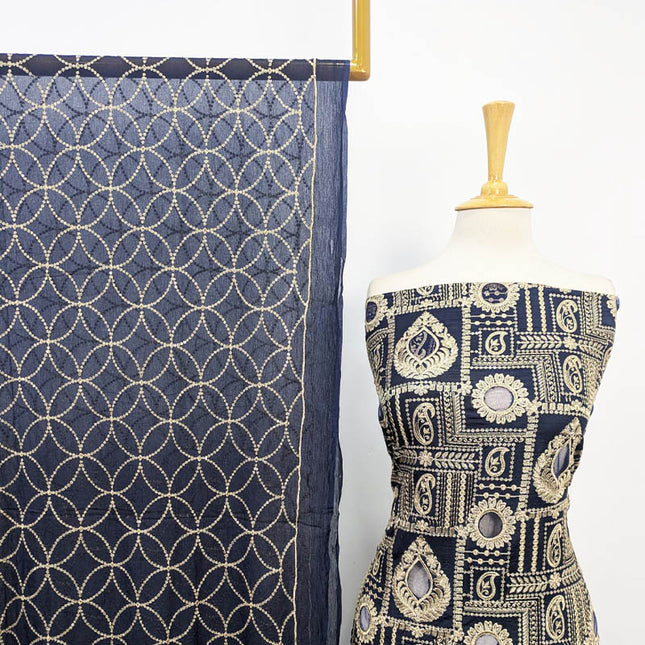 Embroidered Raw Silk Shirt with Chiffon Dupatta 3PC Unstitched