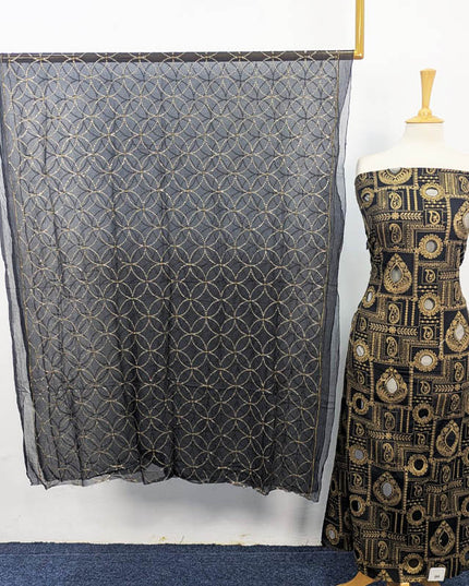 Embroidered Raw Silk Shirt with Chiffon Dupatta 3PC Unstitched