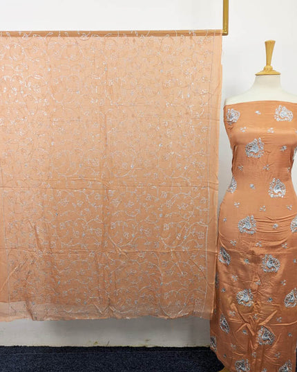 Embroidered + Sitara Raw Silk with Chiffon Dupatta 3PC Unstitched