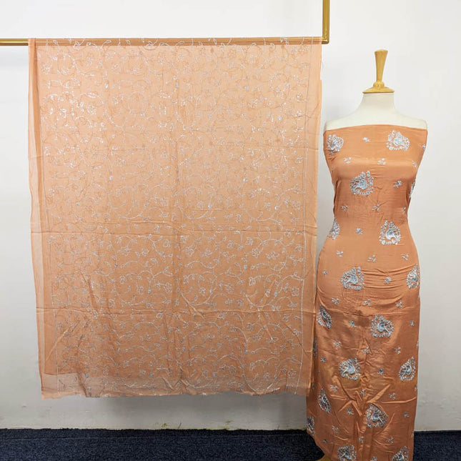 Embroidered + Sitara Raw Silk with Chiffon Dupatta 3PC Unstitched