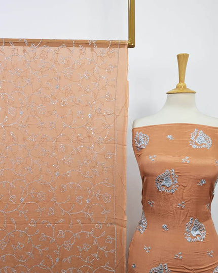 Embroidered + Sitara Raw Silk with Chiffon Dupatta 3PC Unstitched