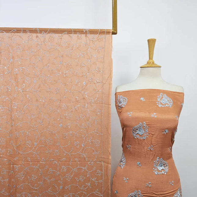 Embroidered + Sitara Raw Silk with Chiffon Dupatta 3PC Unstitched