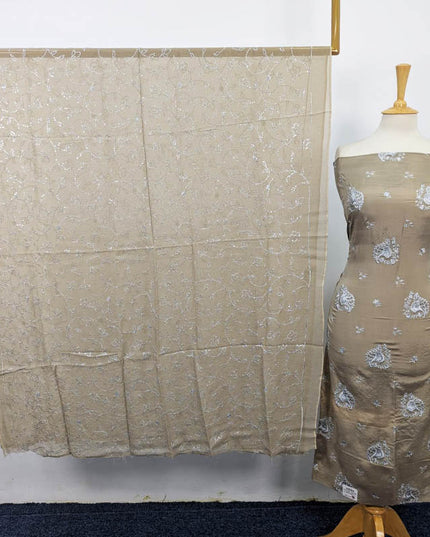 Embroidered + Sitara Raw Silk with Chiffon Dupatta 3PC Unstitched